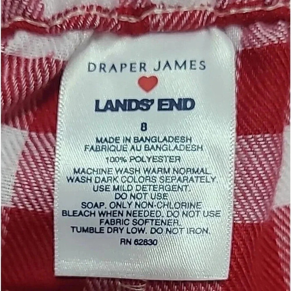 Draper James x Lands End 2pc Flannel Pajama Set Kids Size 8 Red White Check - Picture 6 of 6